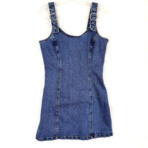NEW LEFTIES 90s Buckle Strap Sleeveless Overall Mini Denim Dress EU L US 12 14